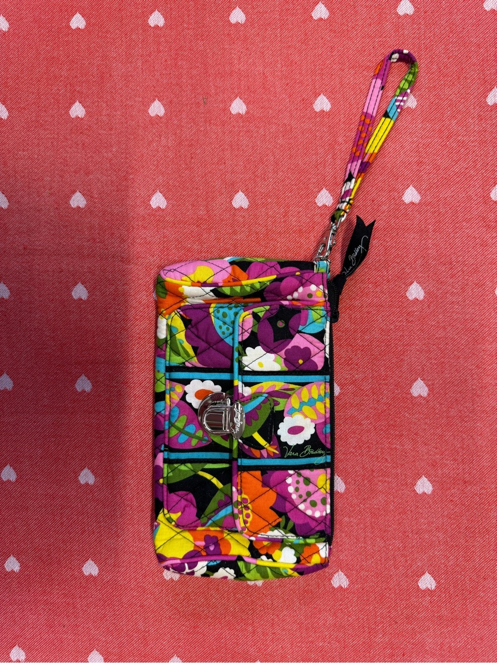 Vera Bradley Bright Floral Quilted Wristlet in Pink, Purple, Yellow, Green